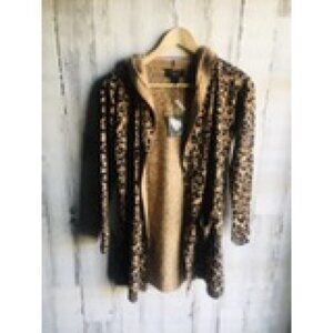 NWT Charter Club 100% Cashmere Hooded Open Cardigan PP Hoodie Leopard Print